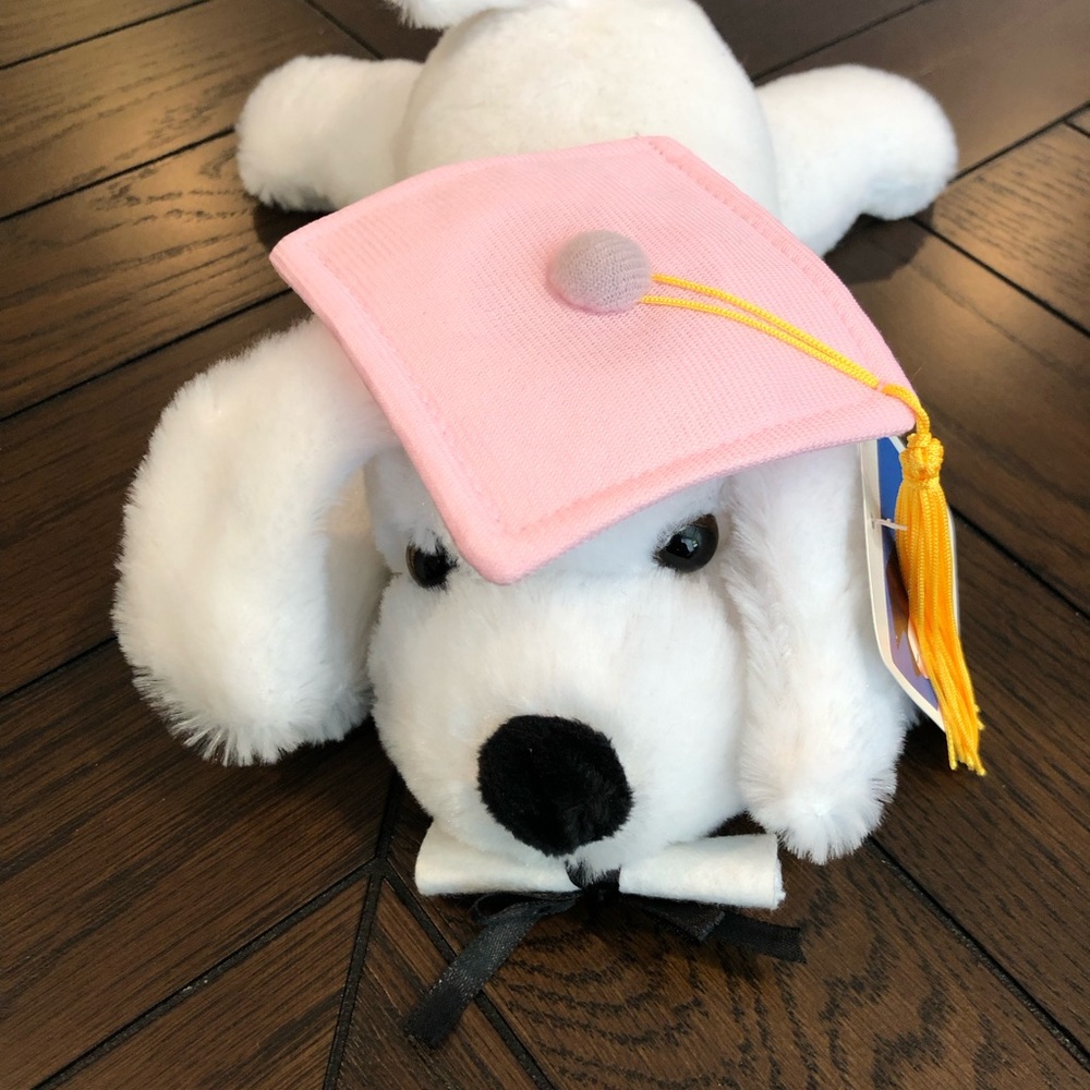 Stuffed Graduation Dog Plush Toy - White and Pink New